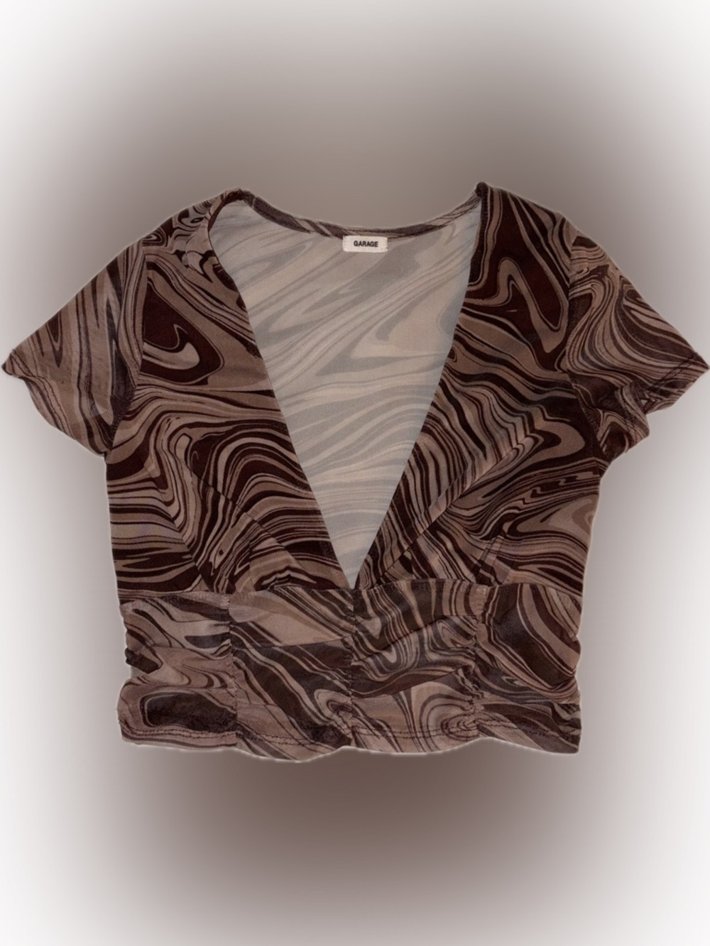 Garage Brown Marble V-Neck Crop Top